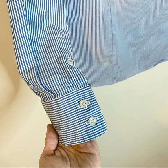 LANDS' END Blue & White Striped Button Down Shirt - Picture 8 of 8